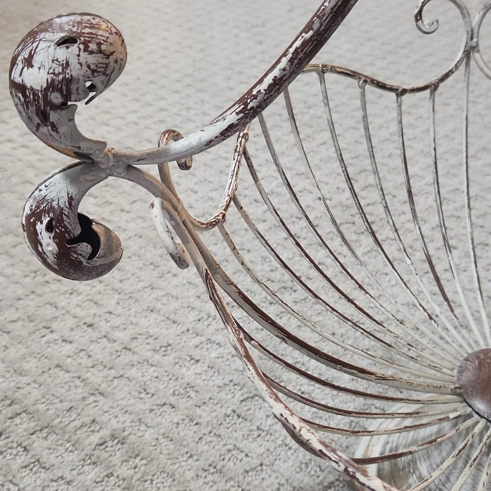 Shabby Chic Style French Metal Wire Basket Chippy Wooden Pedestal Planter